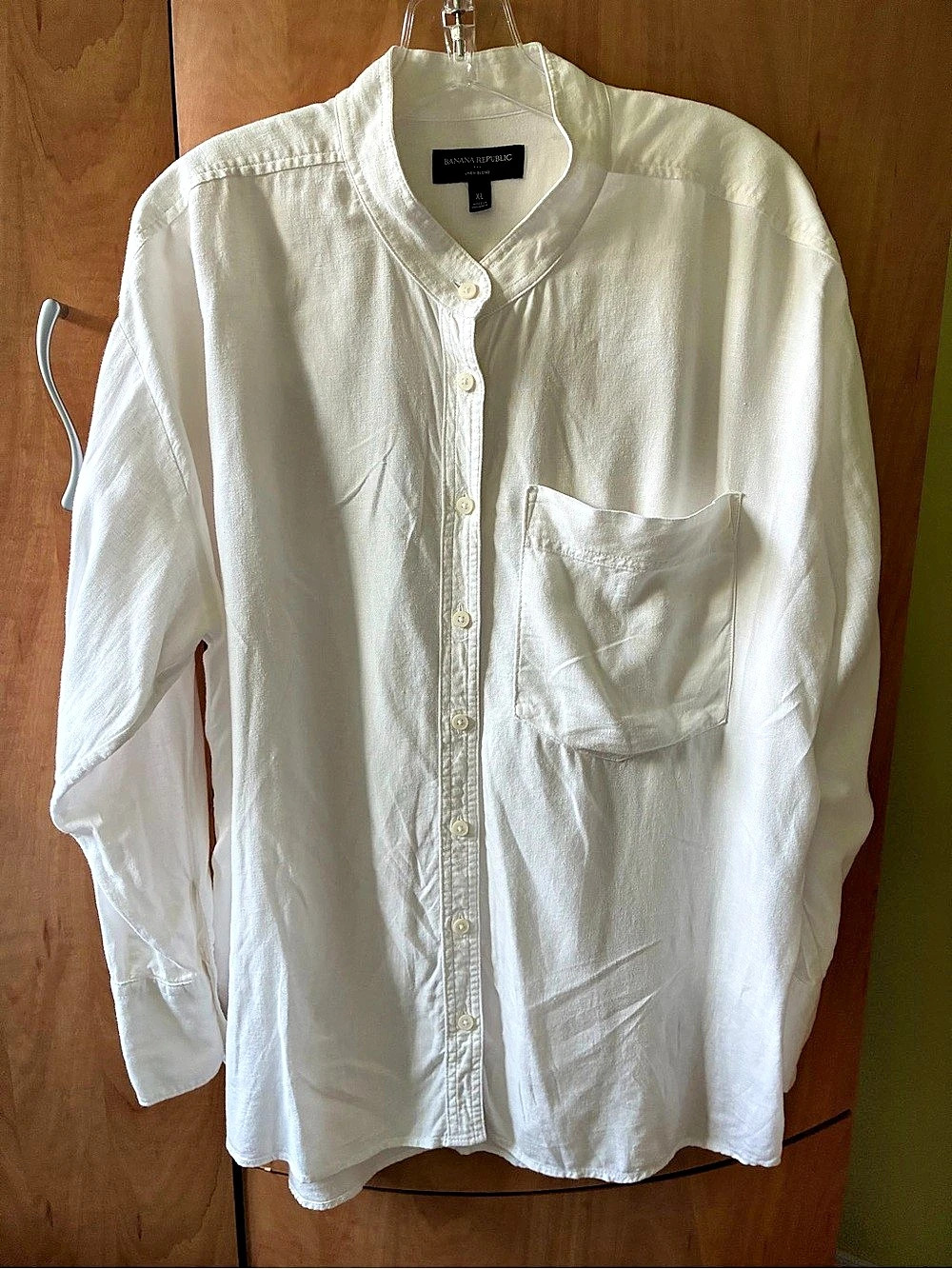 Banana Republic Linen Blend Band Collar Shirt White XL